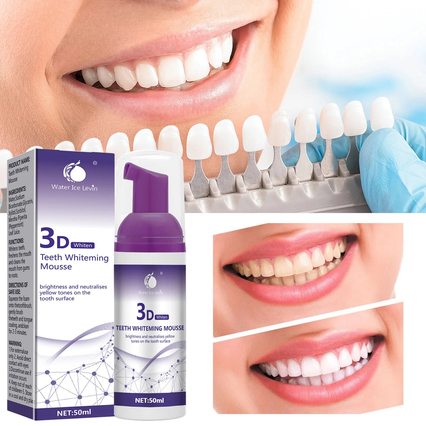 50ml 3D Mousse Toothpaste Teeth Whitening Removing Yellow Teeth Cleaning Tooth Stain Oral Fresh Tooth Care Product 2024 New