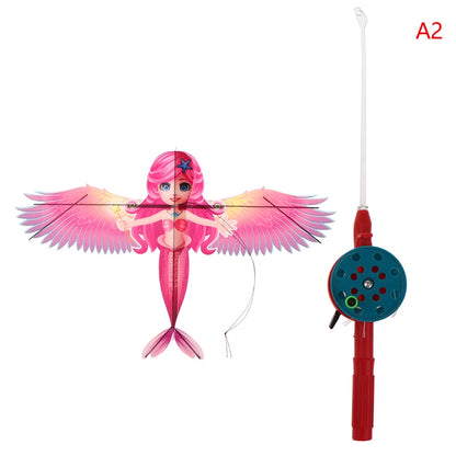 Cartoon Children Kite Mini Plastic Toys Kite + 40cm Hand Brake Fishing Rod Outdoor Fun Sports Toys Kites For Kids Gifts