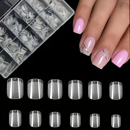 600Pcs Nail Tips Short Almond Shaped Half Matte Clear Acrylic False Nail Tips for Nail Extension Manicure Tools