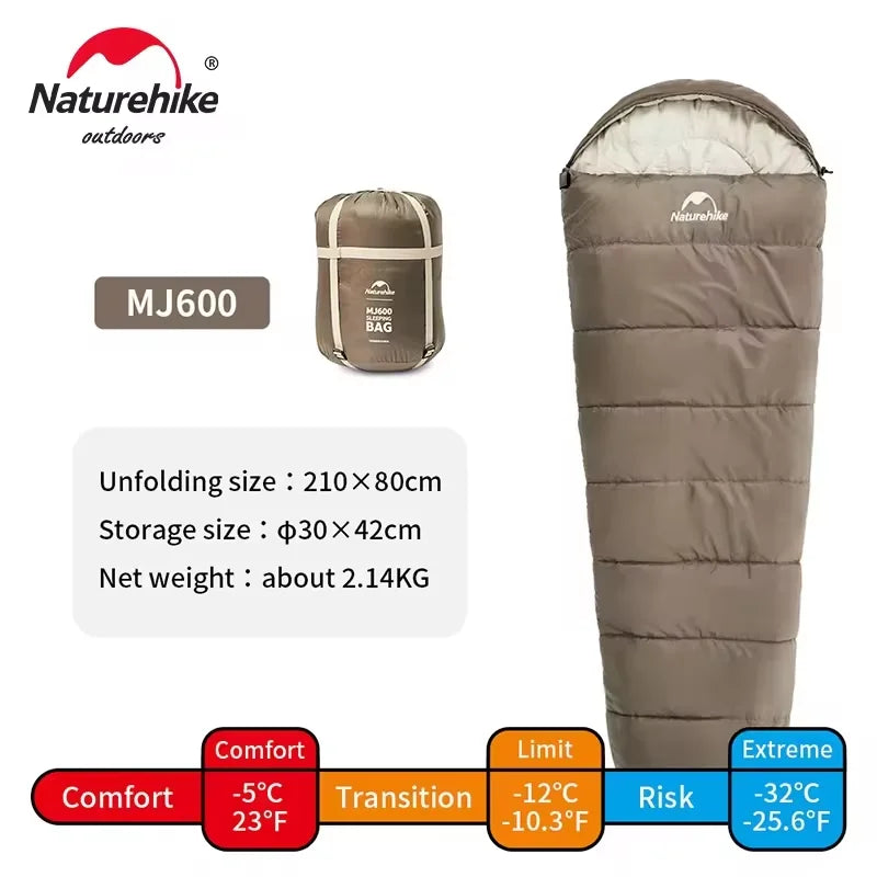 Naturehike Sleeping Bag MJ300 -1?? Lightweight MJ600 -12?? Mummy Sleeping Bag Outdoor Camping Cotton Winter Sleeping Bag