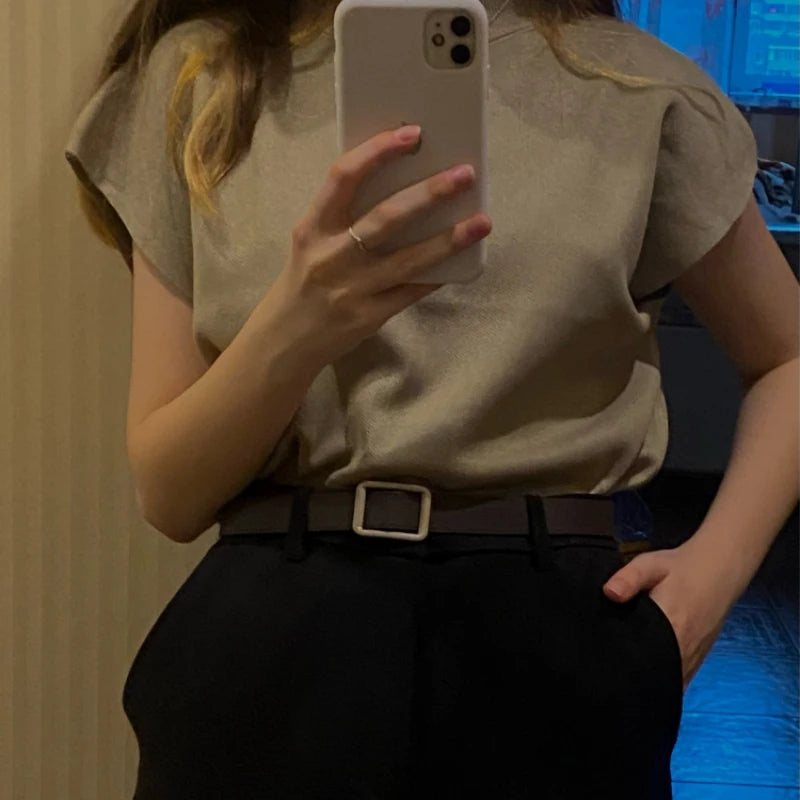 Summer Fashion Woman Vintage Blouse 2024 Stylish Elegant Knitted Shirts and Tops Women's Clothing Blusas Para Mujer 20397