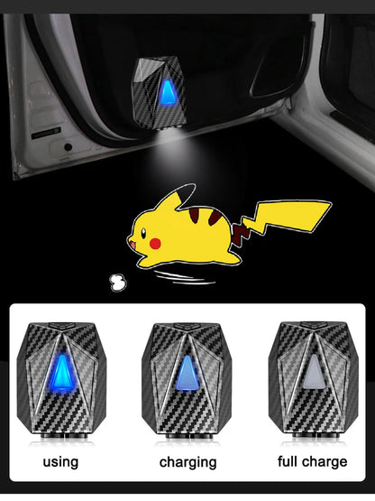 D2 Novelty LED Car Night Light Dynamic Cartoon Projector Lamp Rechargeable Car Door Atmosphere Warning Light Anime Decor Lamp