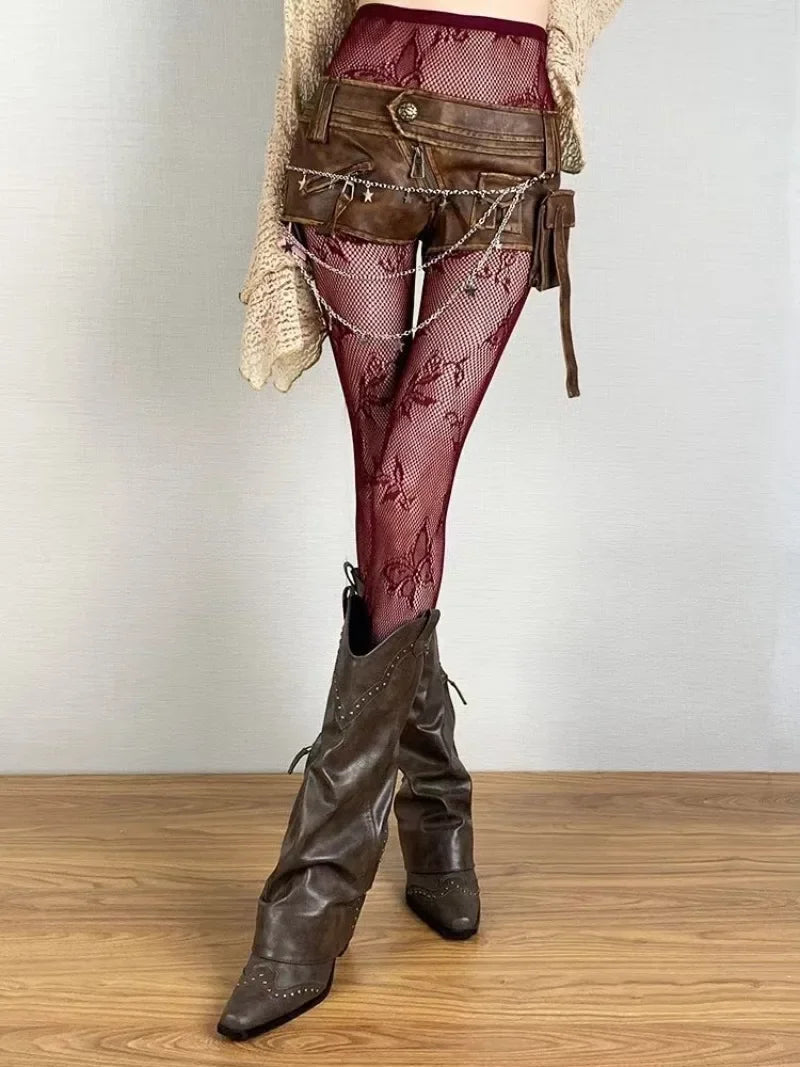 Women Sexy Lace Fishnet Stockings Lolita Hollow Out Solid Pantyhose JK Japanese Style High Waist Vintage Rhombus Striped Tights