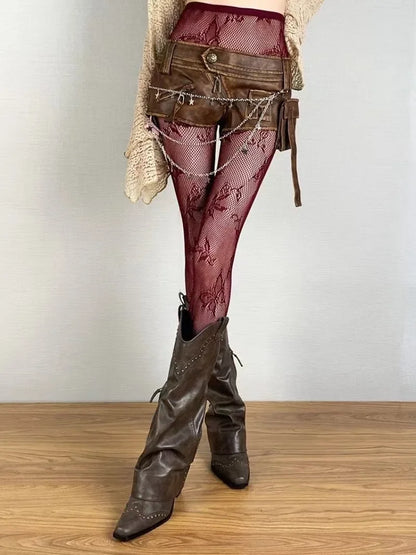 Women Sexy Lace Fishnet Stockings Lolita Hollow Out Solid Pantyhose JK Japanese Style High Waist Vintage Rhombus Striped Tights