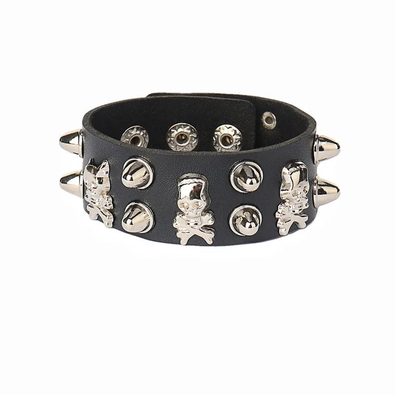 90s Fashion Punk Style Bracelet Personality PU Leather Three Rows Spikes Square Stud Bracelets Bangle 2024