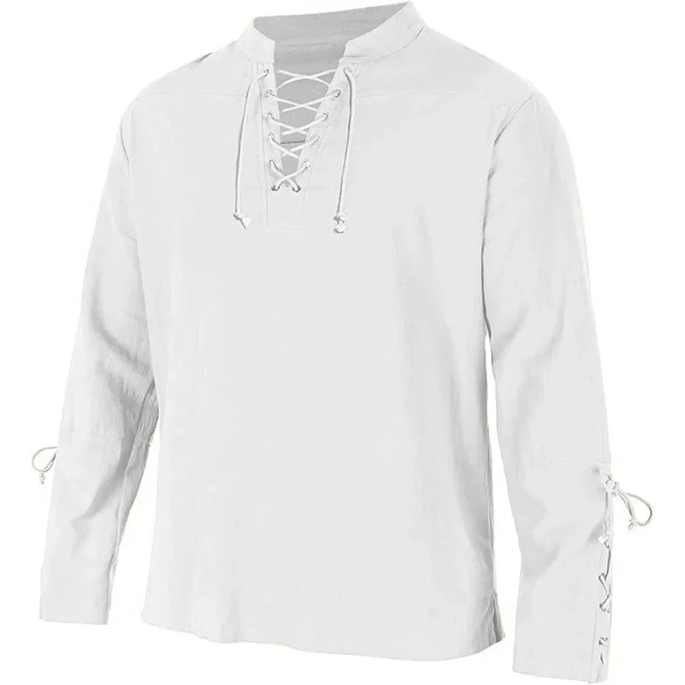 Men's Long Sleeve Shirts Lace Up V-neck Cuff Medieval Pirate Dress Up Streetwear Halloween Gothic Punk Style Men's Clothing