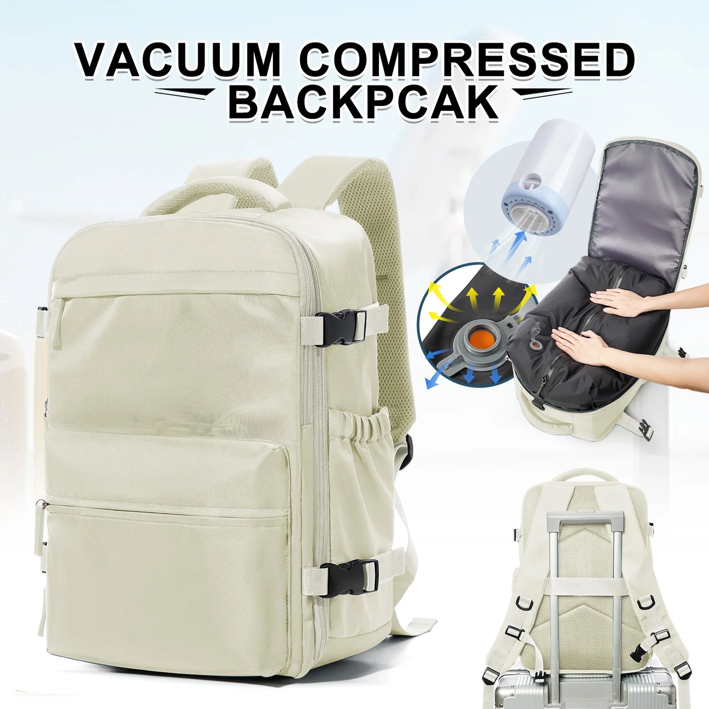 Fashion College Backpack Men Vacuum Compression Backpack, Women Men 15.6in Laptop Backpack Expand Hiking Vacuum Travel Backpack