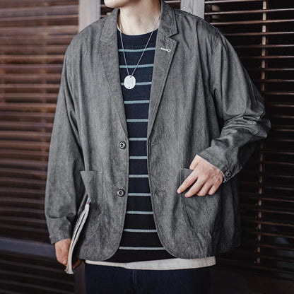 Maden New Casual Suit with Irregular Pattern Design Lapel Loose Blazers Cotton Jacket for Men's Spring and Autumn