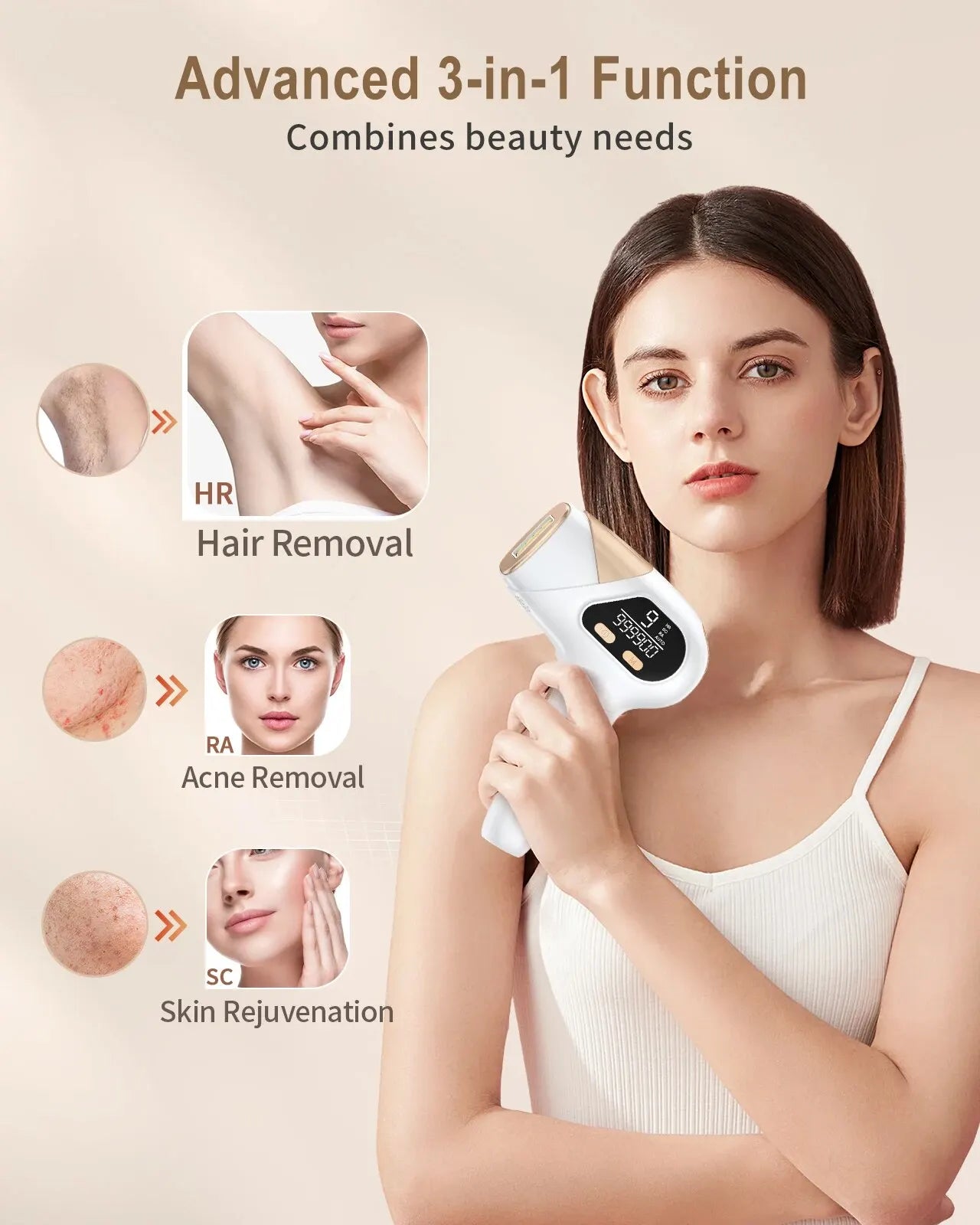 IPL Laser Hair Removal Device 3-in-1 999900 Flashes 9 Levels 15J Permanent Epilator Whole Body Treament Home Use For Men Women