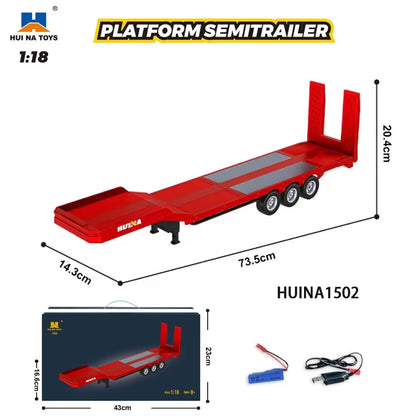 HUINA 1/18 19CH RC Truck 1501 770S Scania Alloy Tractor 2.4G Remote Control Engineering Trailer Truck with Light and Sound Toys