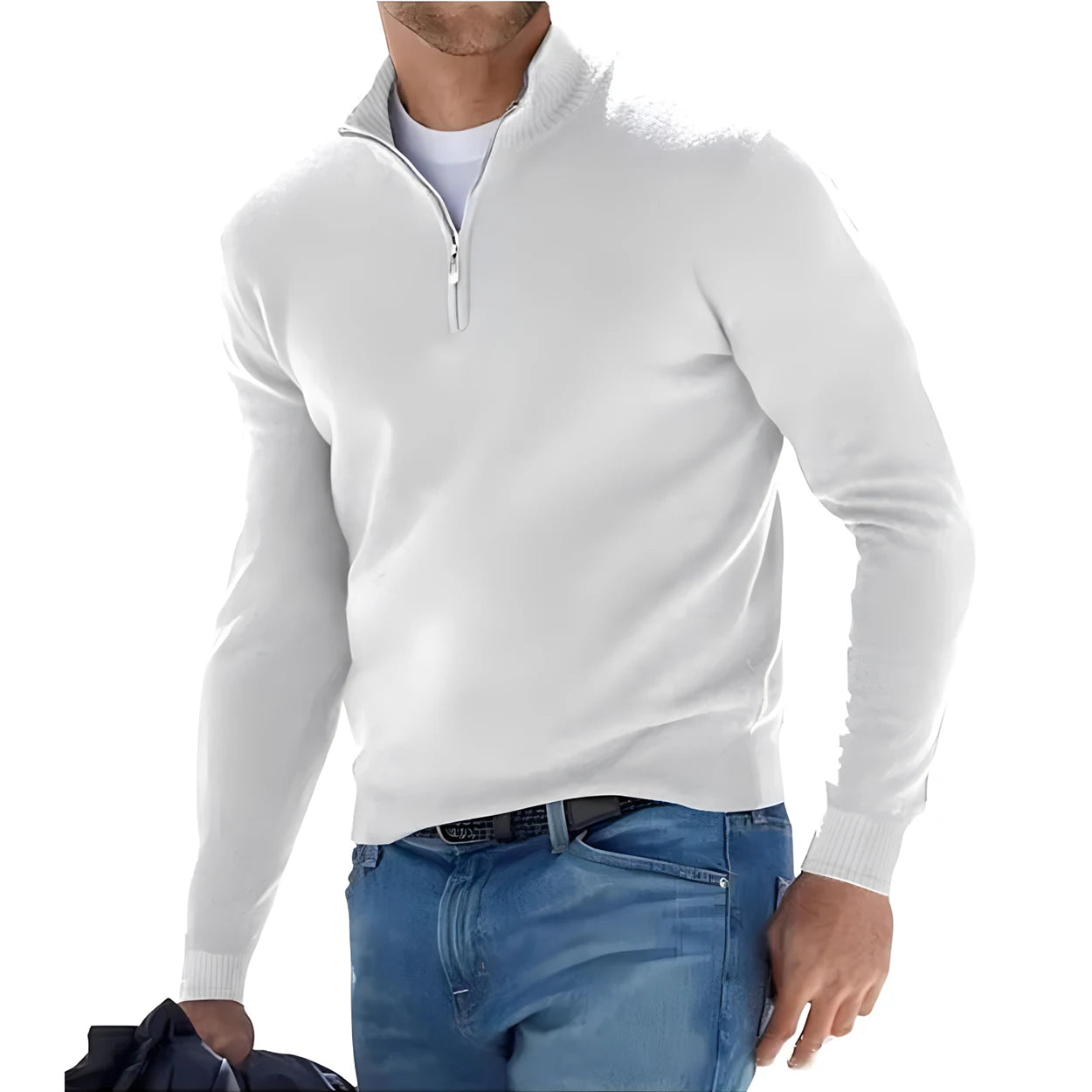 New Men's Long Sleeve Pullover Solid Color Half Zipper Sweaters V-neck Knitted Sweater Men Oversized Breathable Streetwear