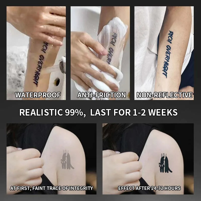 Playful Cat Temporary Tattoo Sticker, waterproof and long-lasting, realistic herbal tattoo sticker for arm and collarbone.