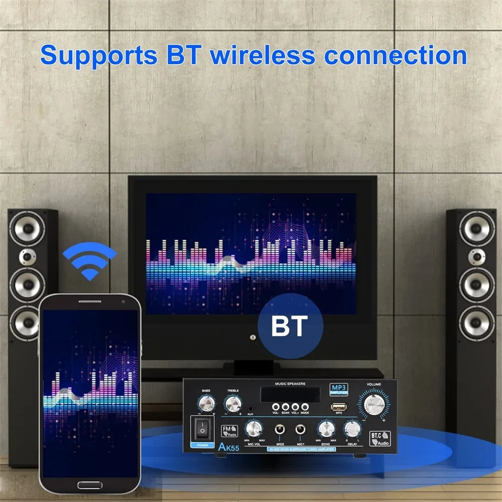 AK55 HiFi-Digitalverstärker Kanal 2.0 Bluetooth Surround Sound AMP Max Power 90Wx2 Lautsprecher für Heimauto BT 5.0 Audio AMP