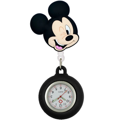 MINISO Cartoon Women Mens Nurse Doctor Students Mouse Bear Duck Lovely Retractable Badge Reel Clip Pocket Watches Clock Gifts