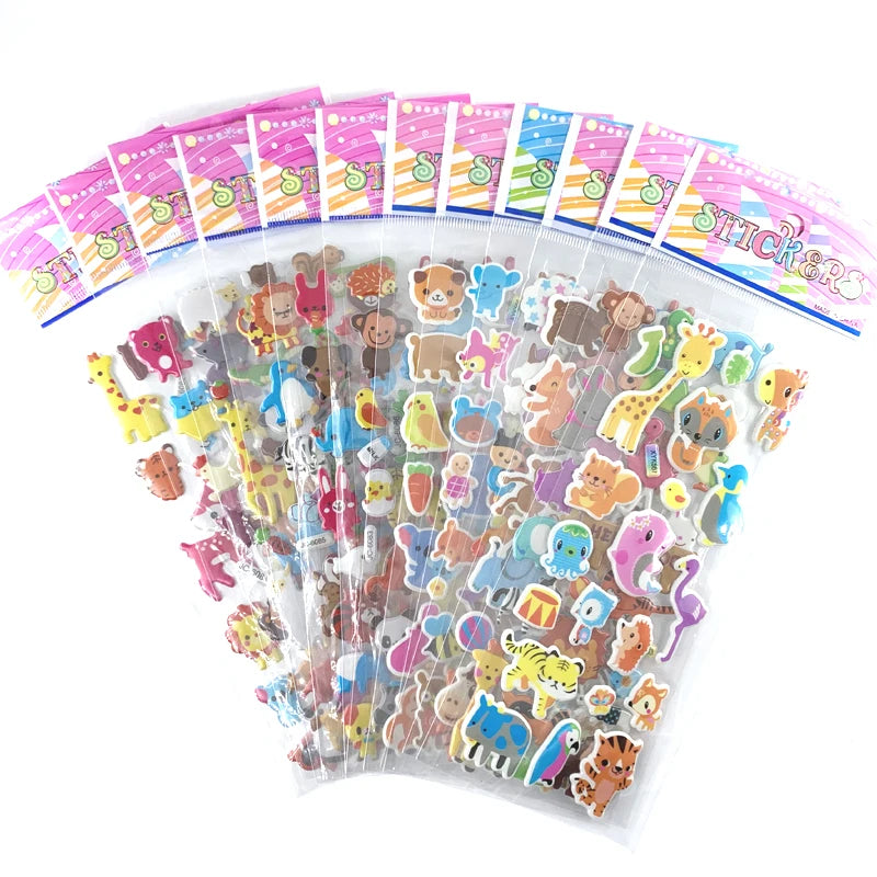 12 Sheets Wild Animals Style Stickers 3D Cartoon Classic Toys Scrapbook Learning Cognitive Sticker for Kids Gift