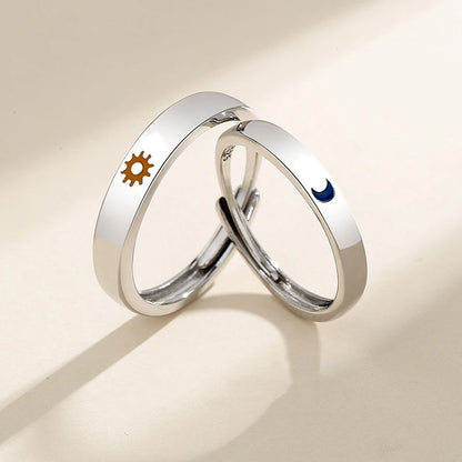 New Simple Couple Rings Silver Color Sun Moon Adjustable Open Ring For Women Men Wedding Fashion Jewelry Gifts