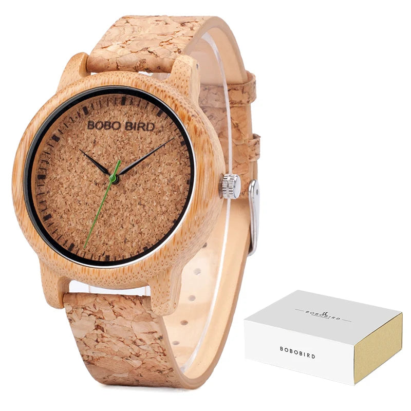 BOBO BIRD Lovers Watches Wooden Timepieces Handmade Cork Strap Bamboo Women Watch Luxury in Box Custom Logo Drop Shipping