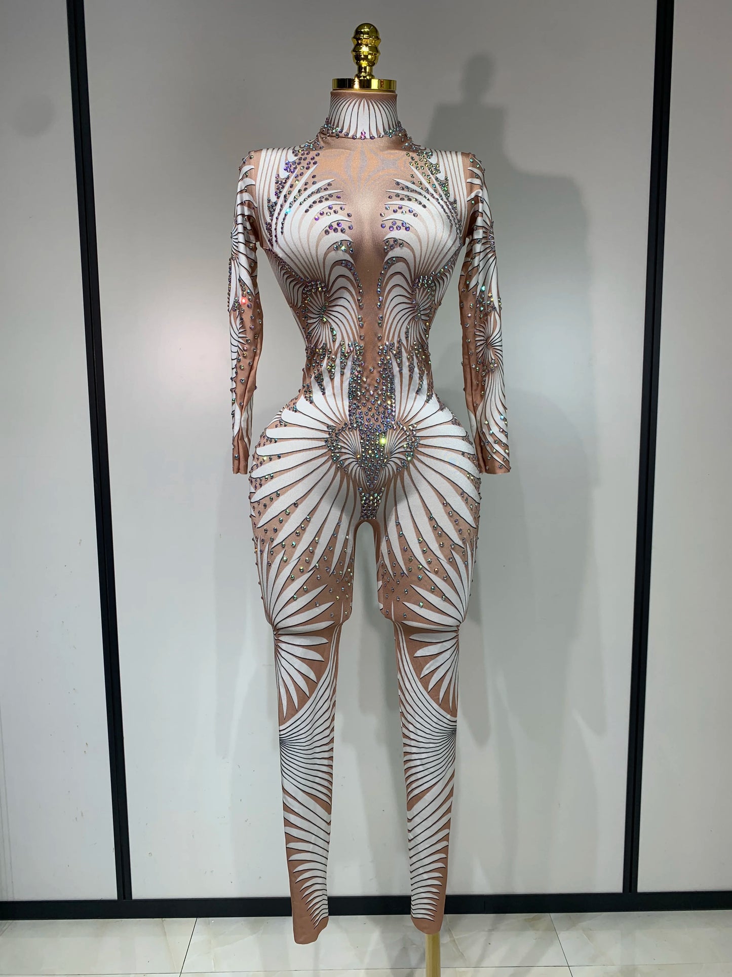 STOCK Sparkly Diamond Women Sexy Mesh Jumpsuit Nightclub Bar Party Show Gogo Dancer Clothing Drag Queen Outfit Stage Costume