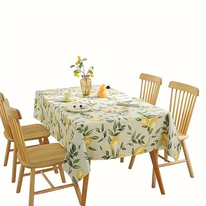 Lemon Leaves Printed Rectangle Tablecloth for Holiday Party Decor Washable Summer Lemon Waterproof Table Cloths Home Decorations