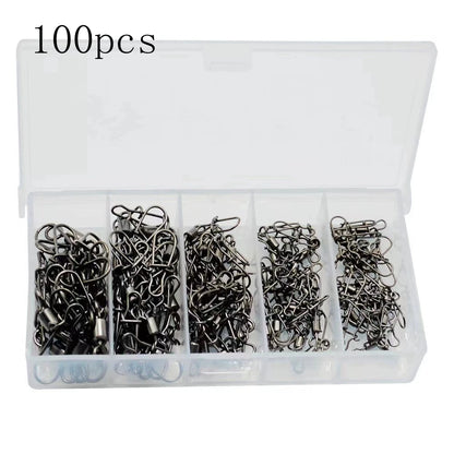 50pc/box Stainless Steel Fishing Connector Pin Bearing Rolling Swivel with Snap Fishhook Lure Accessories