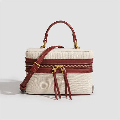 Retro Splicing Canvas Box Bag, Commuter Tote Shoulder Crossbody Bags For Women Daily Lunch Box Bag Pouch