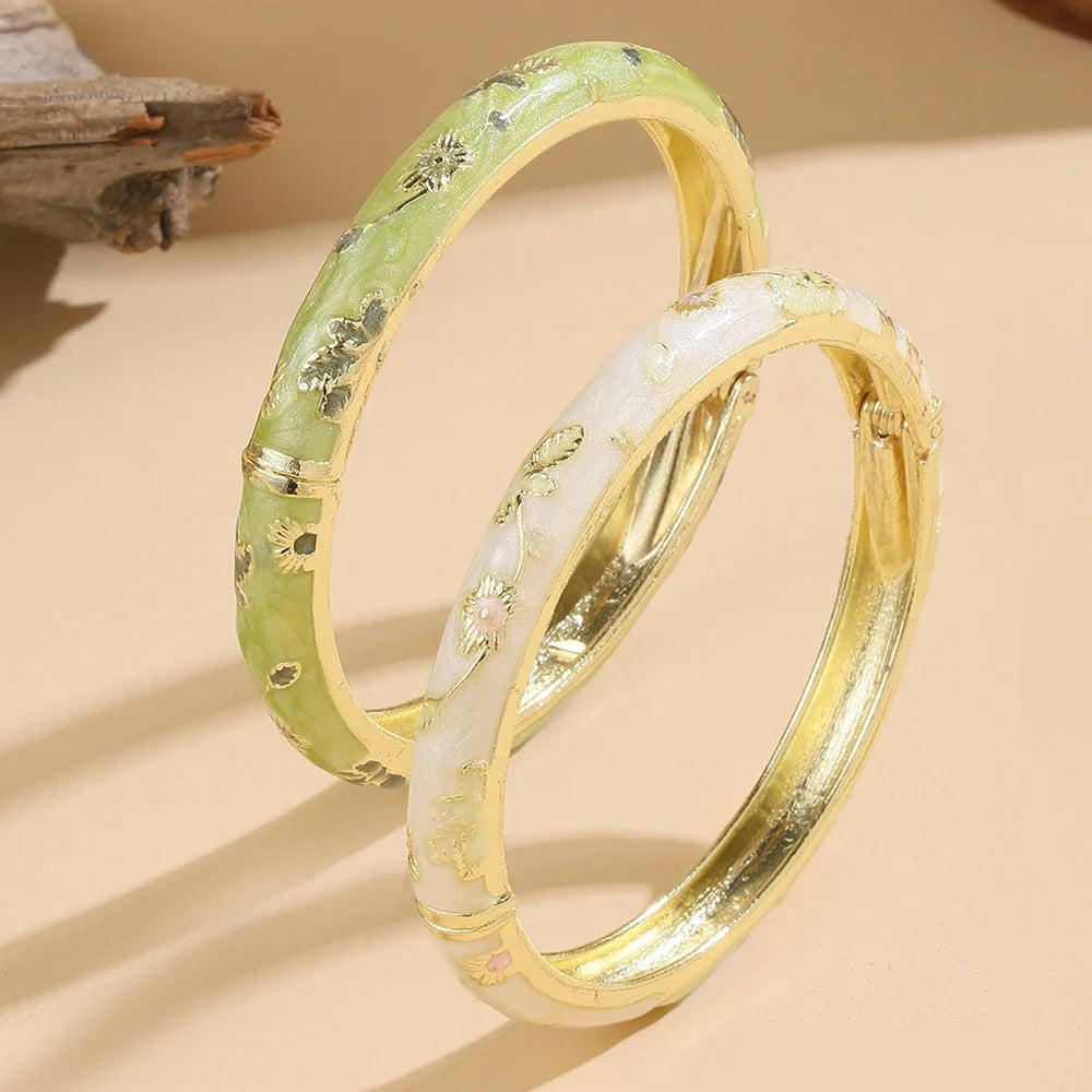 Luxury 2/1 Pcs Flower Bracelet For Women Vintage Bohemian Cloisonne Women's Bangles Jewelry Gifts