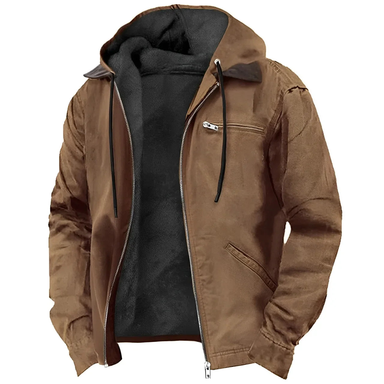 Men Autumn Winter Hooded Cotton Clothes Casual Velvet Zipper Pocket Hoodie Jacket Coat Sweatshirt Suit Jackets