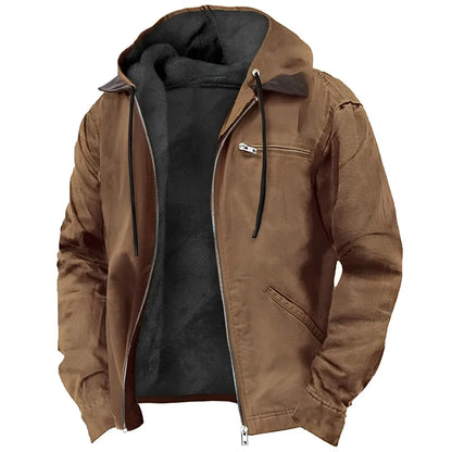 Men Autumn Winter Hooded Cotton Clothes Casual Velvet Zipper Pocket Hoodie Jacket Coat Sweatshirt Suit Jackets