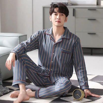 Cotton Men's Fall and Winter Long-Sleeved Long Pants Middle-Aged Thin Section of Pajamas Sleepwear Homewear Suit Loungewear