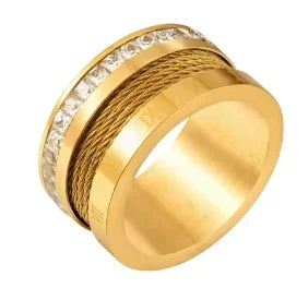 Shiny Crystal High End Non Tarnish Fashion Geometric Open Gold Plated Stainless Steel Rings for Women Wedding Ring Jewelry Gifts