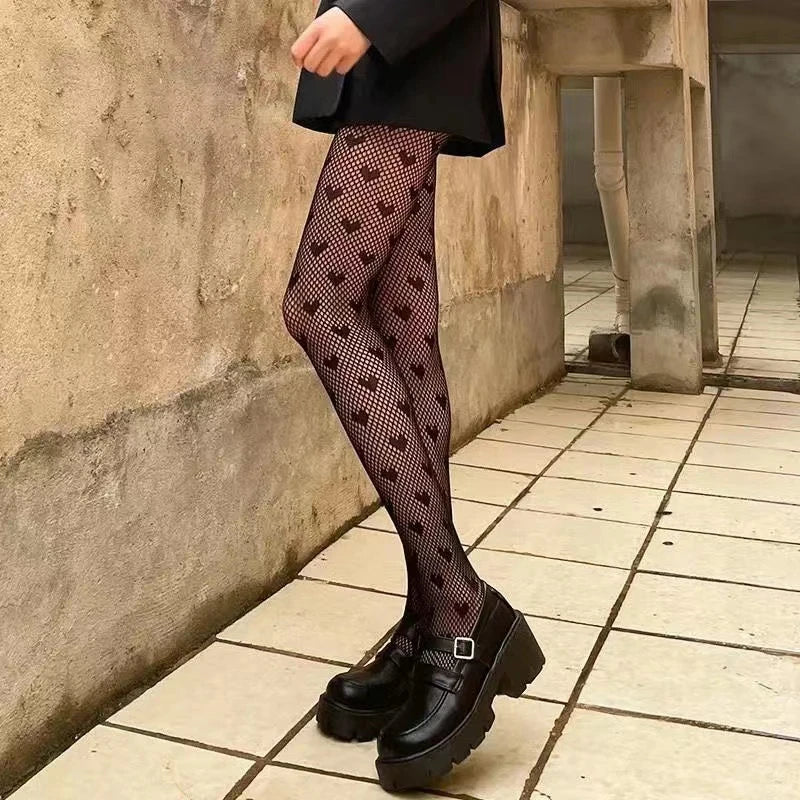 New Goth Lolita Cosplay JK Girls Tights Women Sexy Retro Gothic Kawaii Cross Print Club Stockings Nylon Socks Fishnet Pantyhose