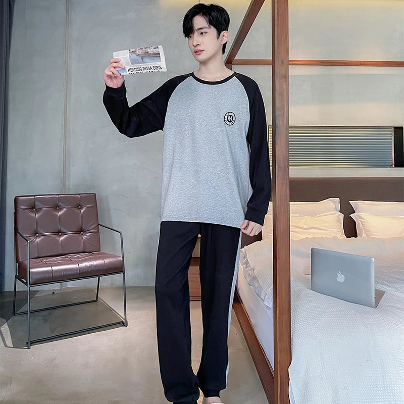 Spring Autumn Plus 4XL Knitted Men's Sleepwear Letter Lattice Pajamas Plaid Pajamas Sets Casual Loungewear Pyjamas Night Fashion