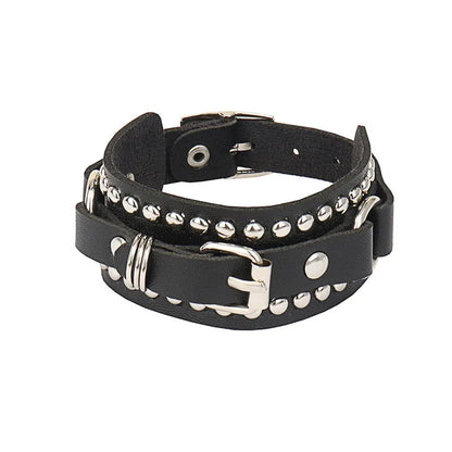 90s Fashion Punk Style Bracelet Personality PU Leather Three Rows Spikes Square Stud Bracelets Bangle 2024
