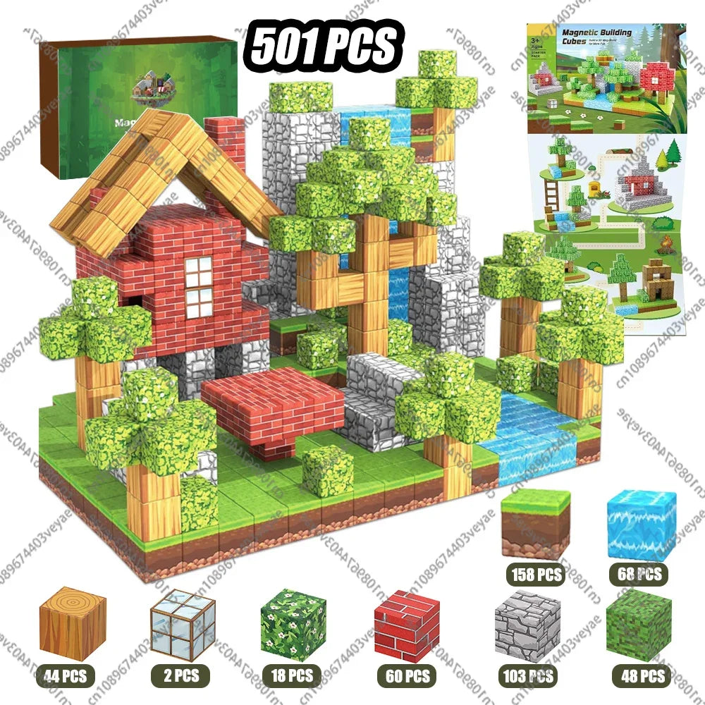 Magnetic Building Blocks Mine World Magnet Cube Set for Boy Girl Kid Age 3+ DIY Model Children Stem STEM Sensory Toy Gift