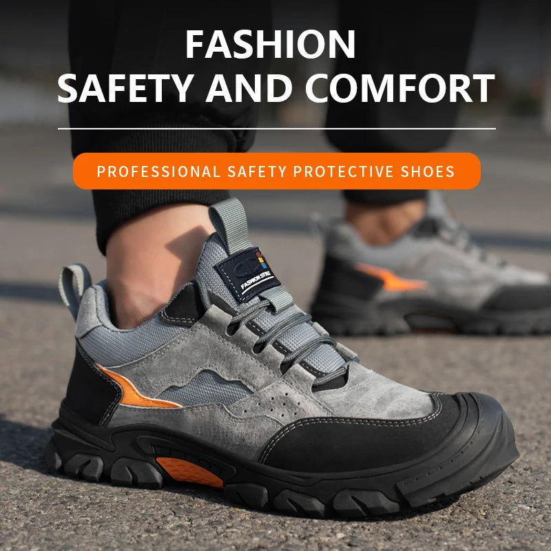 Steel Toe Anti-Puncture Work Shoes Men Reinforced Sole Abrasion Resistant Safety Shoes Anti-smash Construction Working Boots
