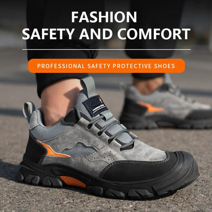 Steel Toe Anti-Puncture Work Shoes Men Reinforced Sole Abrasion Resistant Safety Shoes Anti-smash Construction Working Boots