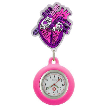 Heart Shape Icons Retractable Nurse Doctor Shiny Badge Reel Clip Pocket Watches Hospital Medical Working Office Hang Clock