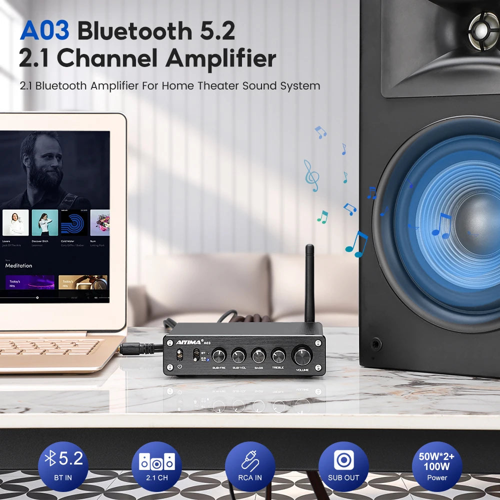 AIYIMA TPA3116 Subwoofer Bluetooth Verstärker HiFi TPA3116D2 2,1 Digitale Audio Power Verstärker 50Wx2 + 100W Sound Amplificador A03 