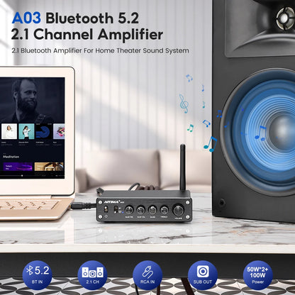 AIYIMA TPA3116 Subwoofer Bluetooth Verstärker HiFi TPA3116D2 2,1 Digitale Audio Power Verstärker 50Wx2 + 100W Sound Amplificador A03 