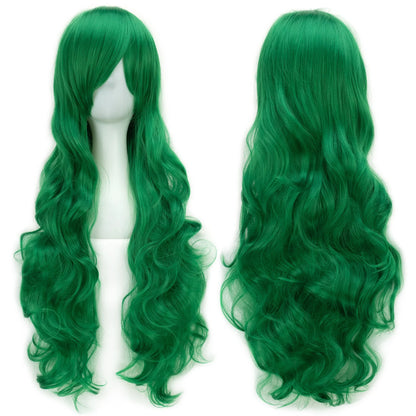 Soowee Curly Long Synthetic Hair Green Wig Hairpiece Pink Black Party Hair Cosplay Wigs for Women