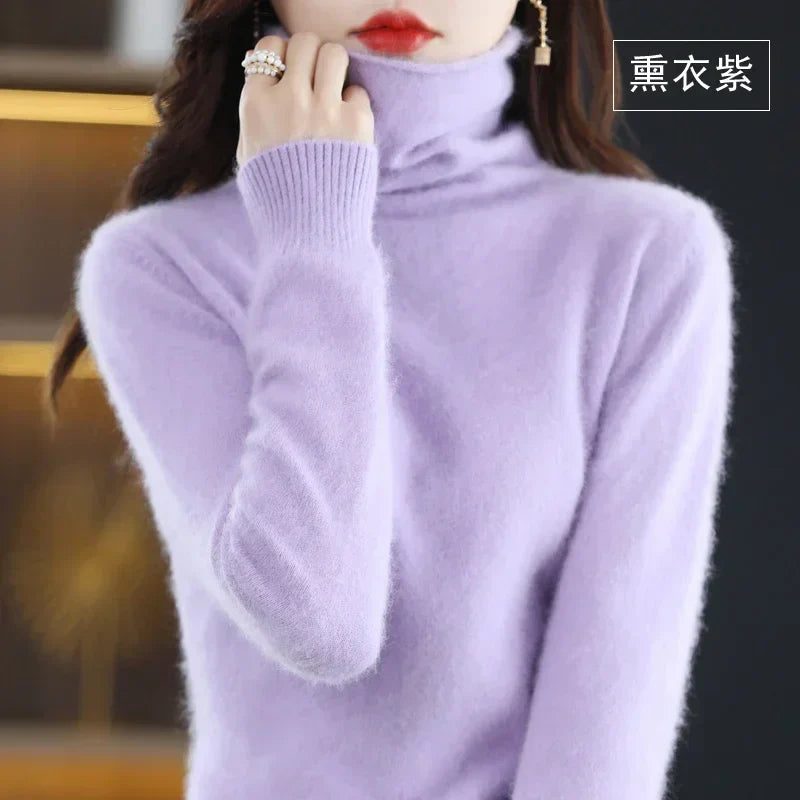 WinvyNee Women Clothing Mink Cashmere Sweater Half High Collar Solid Tops Outerwears 2024 Knitted Oversized Pullover A1248005