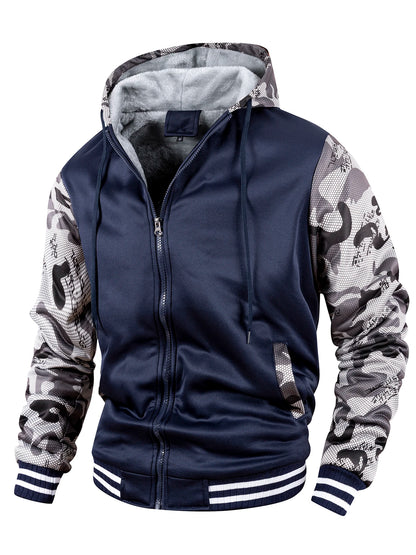 Men Color-Splicing Jacket Winter Warm Fleece Hoodies Outdoor Sports Windproof Baseball Uniform Male Fashion Zipper Thicken Coats