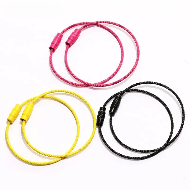 10pcs Colorful Stainless Steel Wire Keychain Cable Loop Screw Lock Rope Key Holder Keyring Key Chain Rings Outdoor Tools
