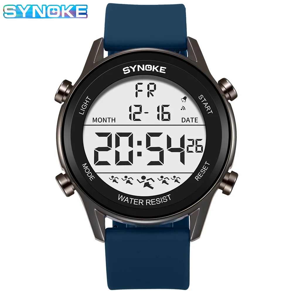 SYNOKE Men Outdoor Sports Multifunctional Waterproof Large Screen Display Luminous LED Digital For Men Fashion Silicon Watch
