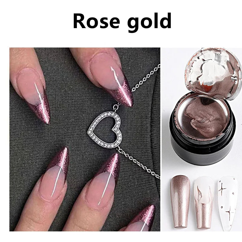 Metallic Painting Gel Chrome Gold Silver Rose Gold Mirror Effect Nail Polish Super Bright Drawing Line French Nail Art Varnish