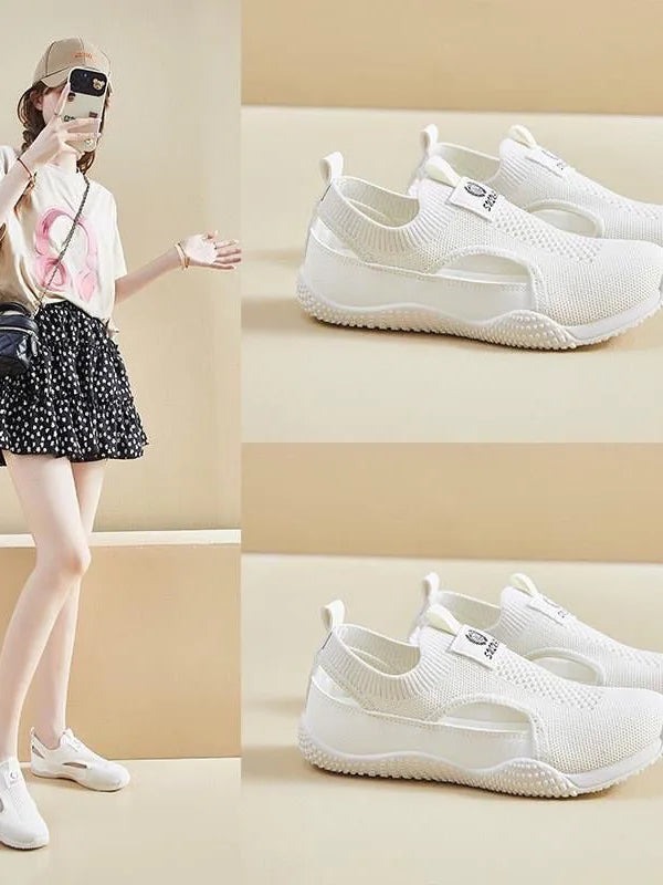 Breathable Fly Knit Materni Sandals Women's Slip-On Head Covering Flat oes Comfortable Casual Faionable Summer Sneakers