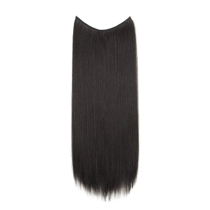 24Inch Synthetic Invisible Hair Extension Fish Line Fake Hairpiece Black Brown Hair Accessorie for Women