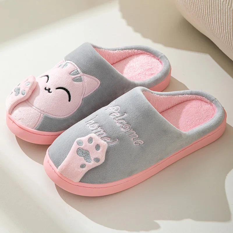 Cotton slippers women's autumn and winter new cartoon lucky cat Korean version cute warm indoor home