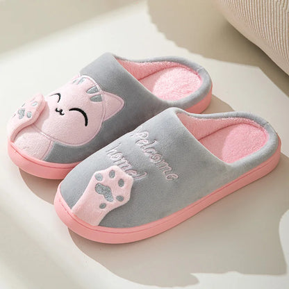 Cotton slippers women's autumn and winter new cartoon lucky cat Korean version cute warm indoor home