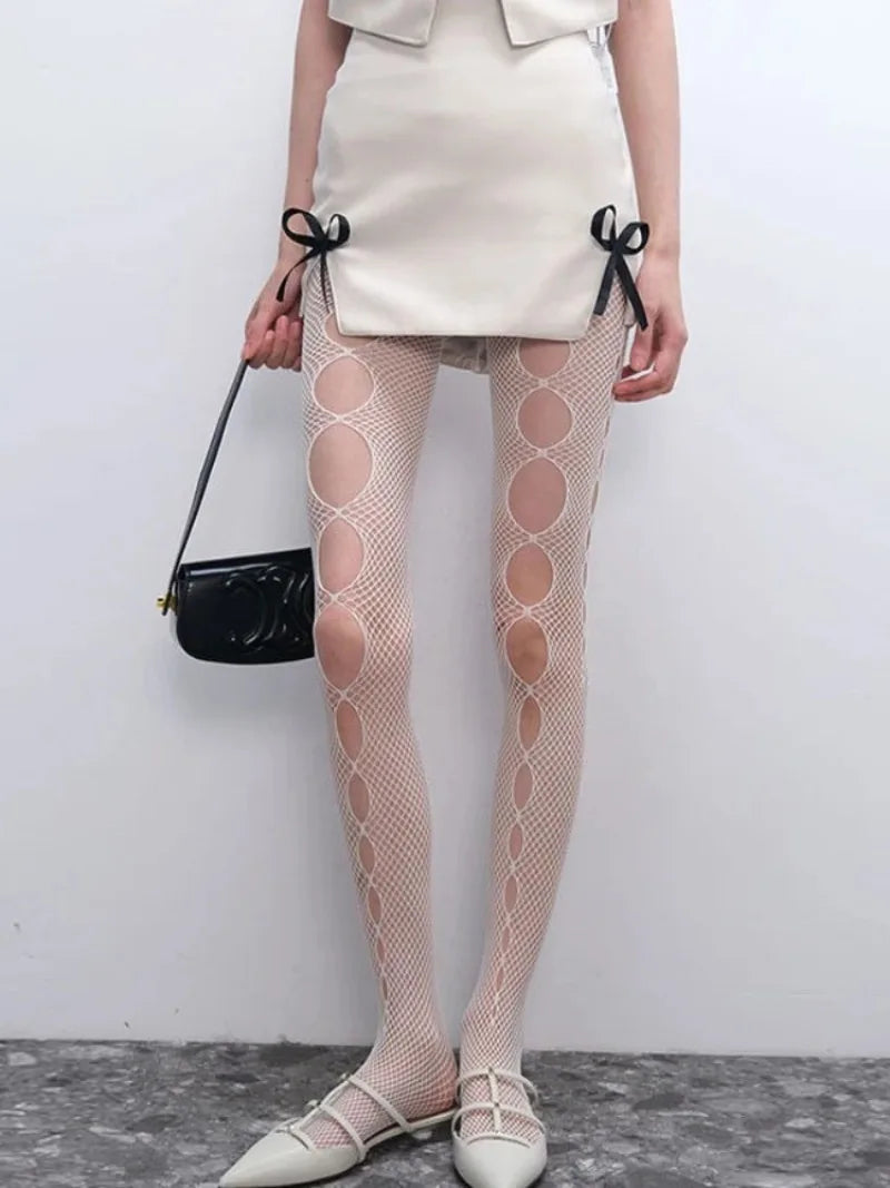 Gothic Women's Irregular Exposed Skin Tights Ripped Fishnet Thin Pantyhose Punk Y2K Hollowed-out Retro Lace Sexy Silk Stockings
